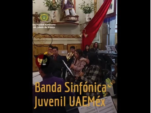 La Banda Sinfónica Juvenil de la UAEMéx se presentó en la parroquia de San Cristobal Huichochitlan